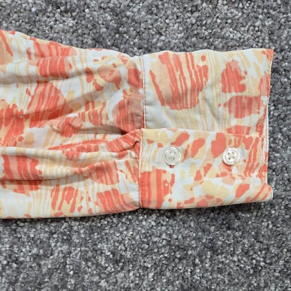 Chico's 100% Modal Coral Orange Pink Sandwashed Satin Animal Print Shirt - Picture 10 of 10